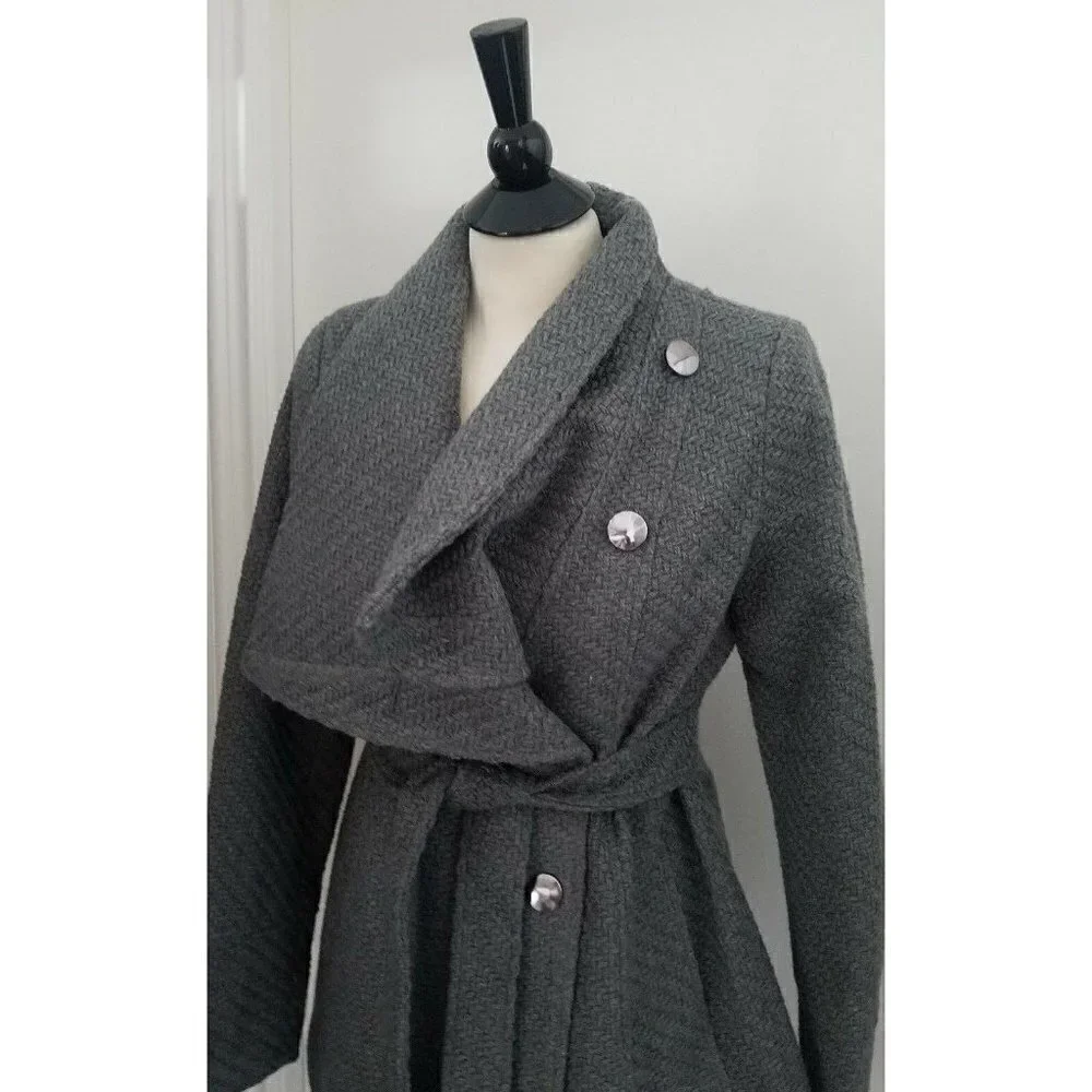 NWT Women's I.N.C. International Concepts Textured Wrap Coat in Charcoal Size S - Picture 3 of 11